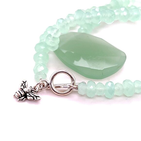 925 Silver Toggle Green Quartz Necklace - Picture 2 of 5